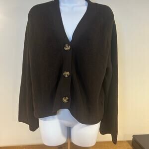 H&M Oversized Large Wool Blend Chocolate Brown Tortoise Button Bell Sleeve Crop